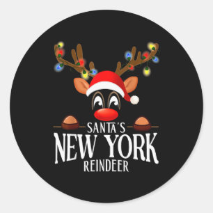 Santa's New York Reindeer Funny Xmas Matching Pjs  Classic Round Sticker