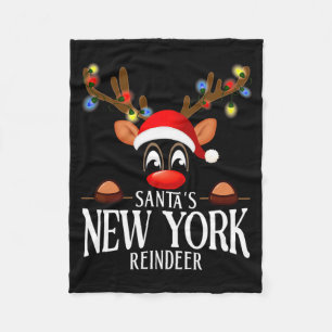 Santas New York Reindeer Funny Xmas Matching Pjs Fleece Blanket