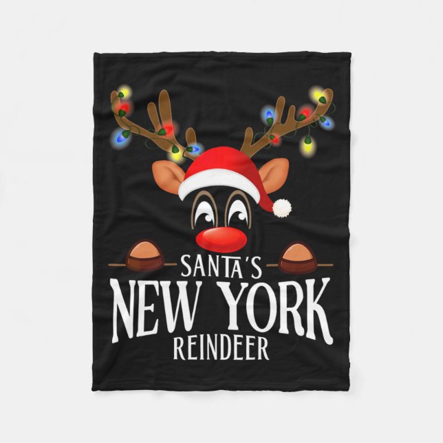 Santas New York Reindeer Funny Xmas Matching Pjs  Fleece Blanket (Front)