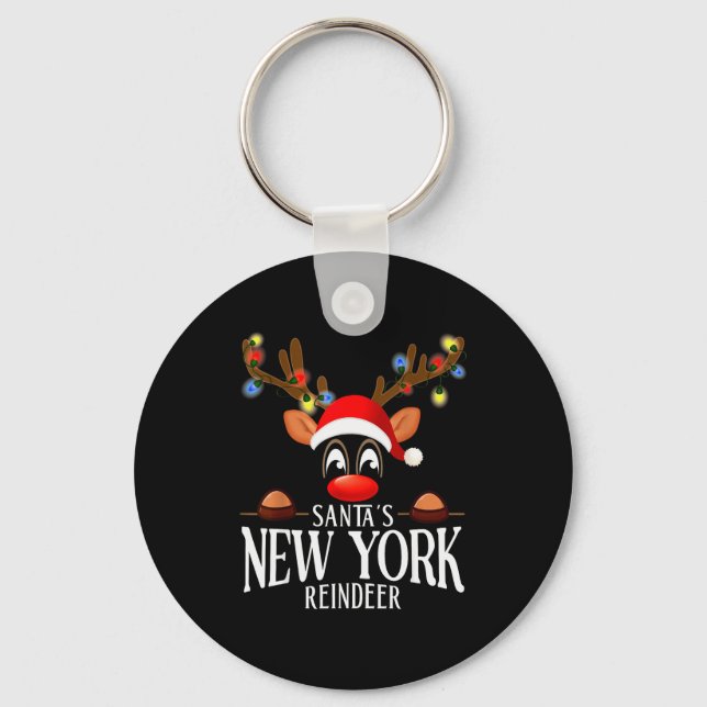 Santa's New York Reindeer Funny Xmas Matching Pjs  Key Ring (Front)