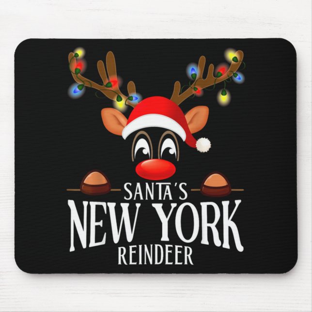 Santas New York Reindeer Funny Xmas Matching Pjs  Mouse Mat (Front)