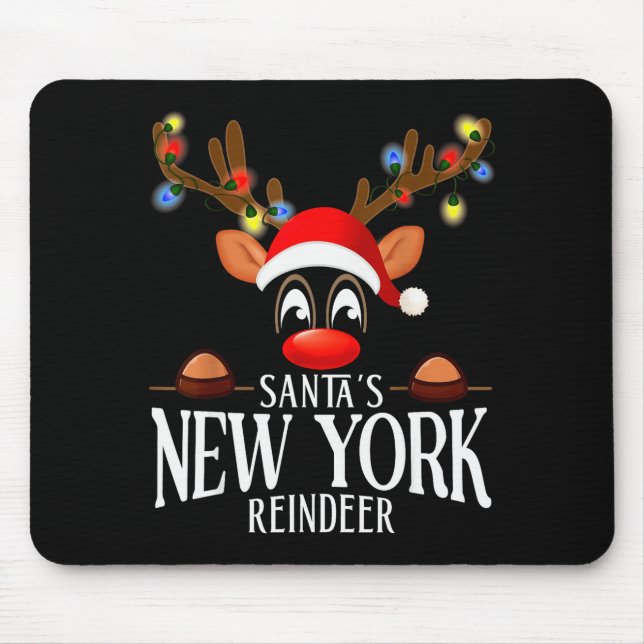 Santa's New York Reindeer Funny Xmas Matching Pjs  Mouse Mat (Front)
