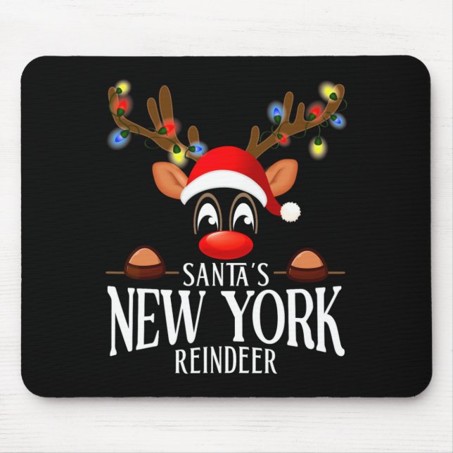 Santas New York Reindeer Funny Xmas Matching Pjs  Mouse Mat (Front)