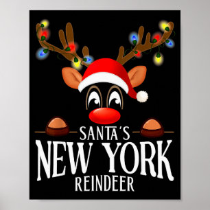 Santa's New York Reindeer Funny Xmas Matching Pjs  Poster
