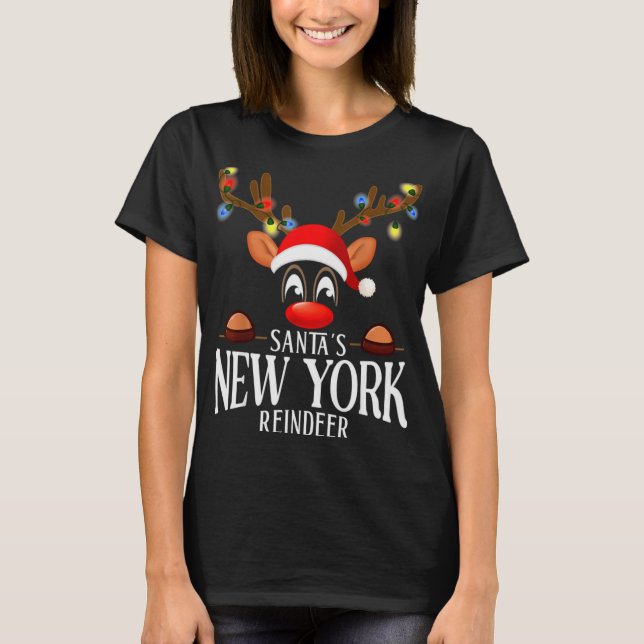 Santas New York Reindeer Funny Xmas Matching Pjs T T-Shirt (Front)