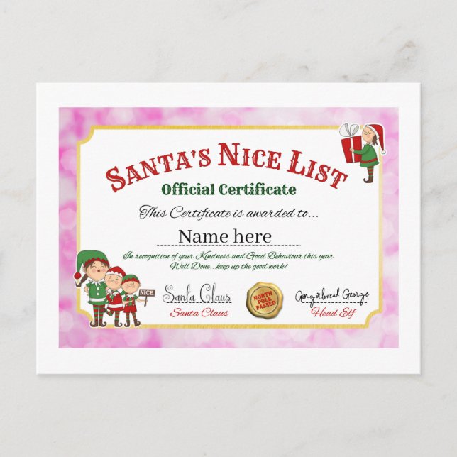 Santa's nice list add name holiday postcard (Front)
