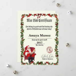 Santa's Nice List Certificate Holiday Card