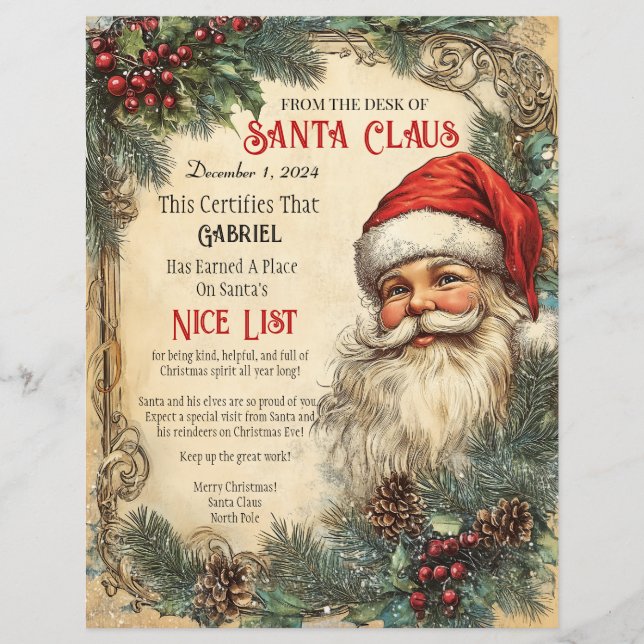 Santa's Nice List Certification (Front)