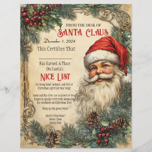Santa's Nice List Certifications  Custom Letterhead
