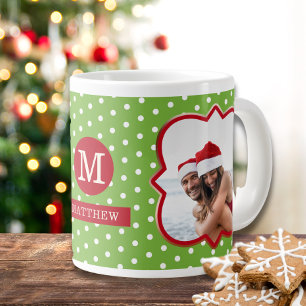 Santa's Nice List Christmas Photo Monogram Name Large Coffee Mug