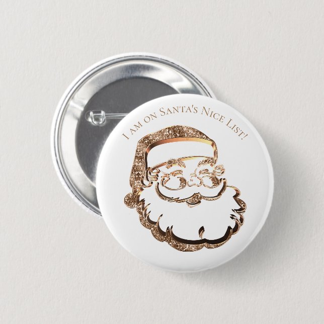 Santa's Nice List Cute Father Christmas Faux Gold 6 Cm Round Badge (Front & Back)