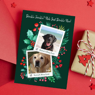 Santa's Nice List Dog 2 Photo Watercolor Holiday Card