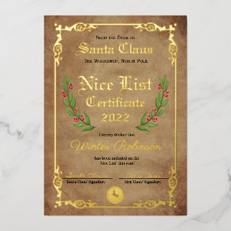 Santa's Nice List Foil Certificate