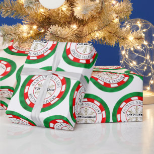 Santa's Nice List Green Seal Custom Name Christmas Wrapping Paper