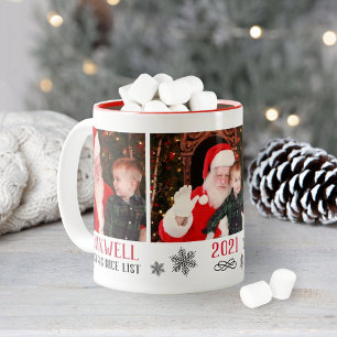 Santas Nice List Red Photo Christmas Two-Tone Coffee Mug
