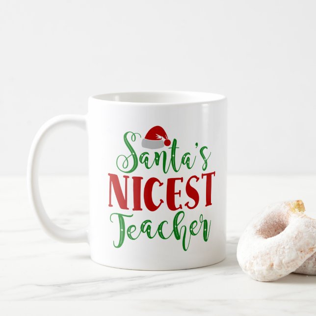 Santa's Nicest Teacher Coffee Mug (With Donut)