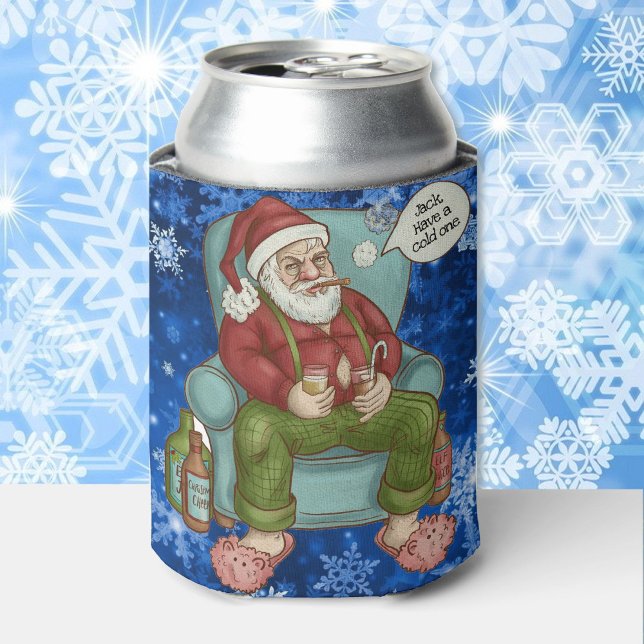 Santa's Night Off Personalise Name Funny Christmas Can Cooler (Creator Uploaded)