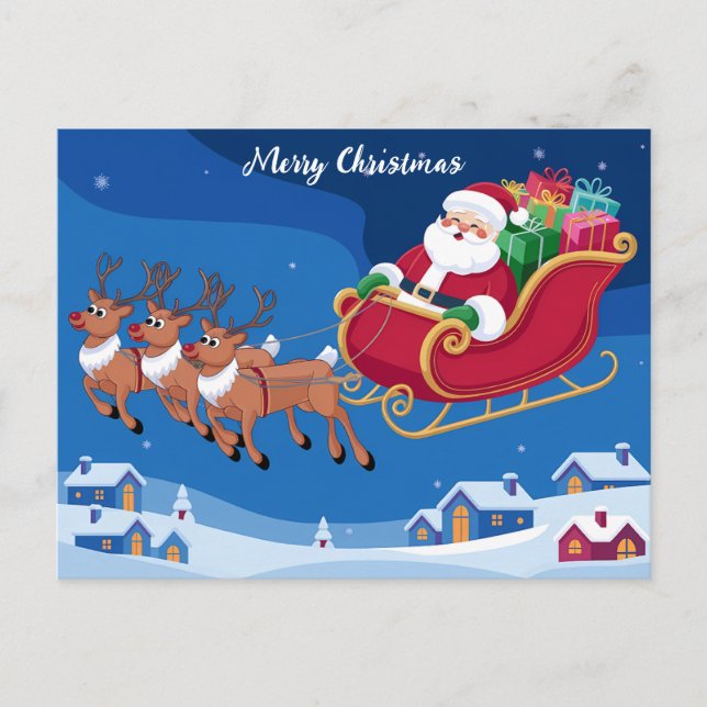 Santa's Nighttime Sleigh Ride Christmas  Holiday Postcard (Front)