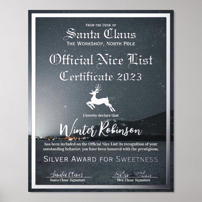 Santa's Official Nice List Certificate Foil Print (Front)