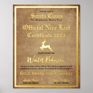 Santa's Official Nice List Certificate Foil Print