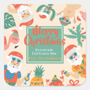 Santas on the Beach Hot Cocoa Square Sticker