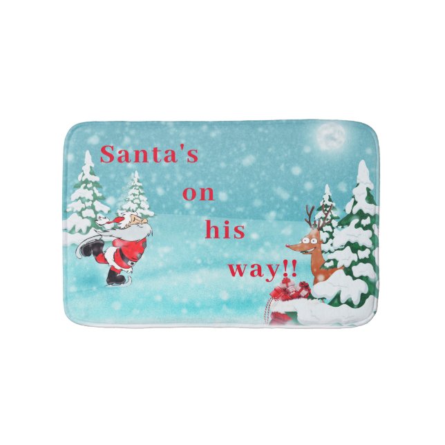 "Santa's on the Way" Winter Christmas Bath Mat (Front)