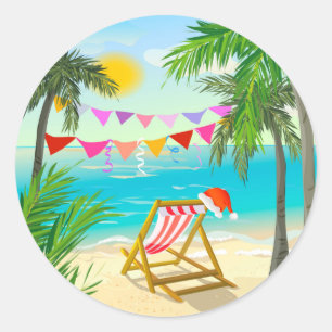 Santa's on Vacation - Beach Christmas Classic Round Sticker