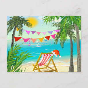 Santa's on Vacation, Beach Christmas, Summer Holiday Postcard