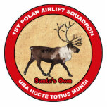 Santa's Own - 1st Polar Airlift Squadron Photo Sculpture Magnet<br><div class="desc">The unit patch of the mythical 1st Polar Airlift Squadron to which are assigned Santa's eight reindeer: Dasher, Dancer, Prancer, Vixen, Comet, Cupid, Donner, and Blitzen. A reindeer (caribou) appears within a red ring. White text reading, "1ST POLAR AIRLIFT SQUADRON" and the squadron motto, "UNA NOCTA TOTIUS MUNDI" (Latin: The...</div>