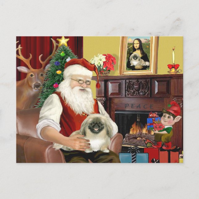 Santa's Pekingese Holiday Postcard (Front)
