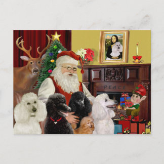 Santa's Poodles (St+T) Holiday Postcard