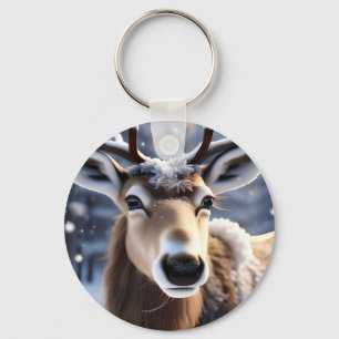 Santas Pretty Close Up Reindeer, Key Ring