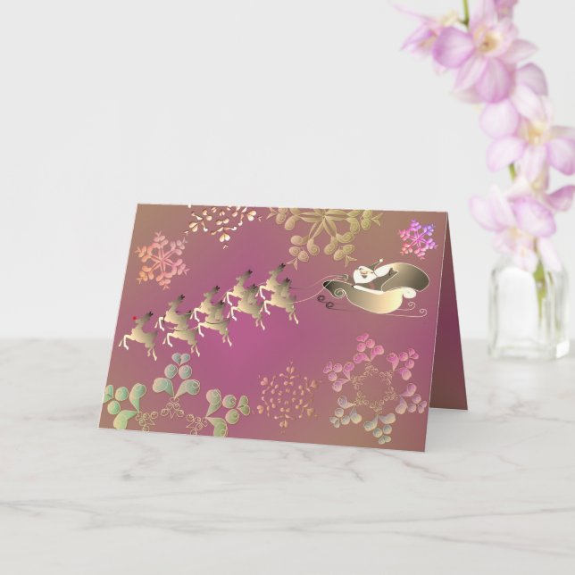 Santa's Reindeer and Snowflakes Card (Orchid)