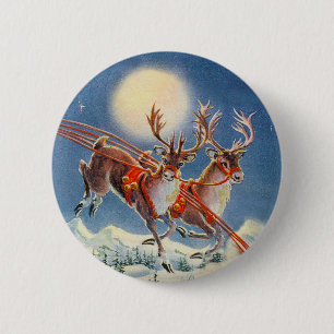 SANTA'S REINDEER by SHARON SHARPE 6 Cm Round Badge