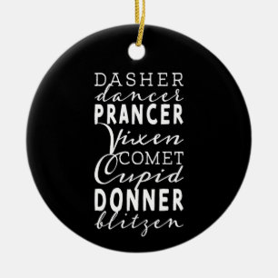 Santa's Reindeer Festive Winter Black Round Ceramic Tree Decoration