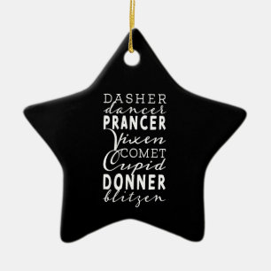 Santa's Reindeer Festive Winter Black Star Ceramic Tree Decoration