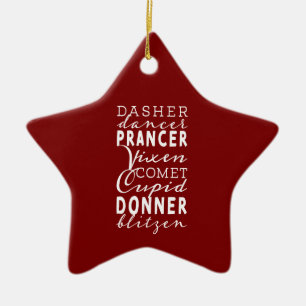 Santa's Reindeer Festive Winter Red & White Star Ceramic Tree Decoration