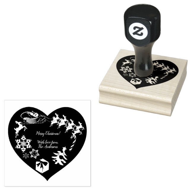 Santa's Reindeer Heart Shape Wood Art Stamp (Stamped)