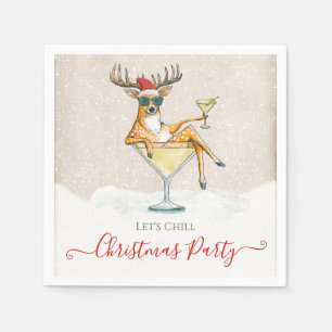 Santa's Reindeer Martini Cocktail Christmas Party Napkin