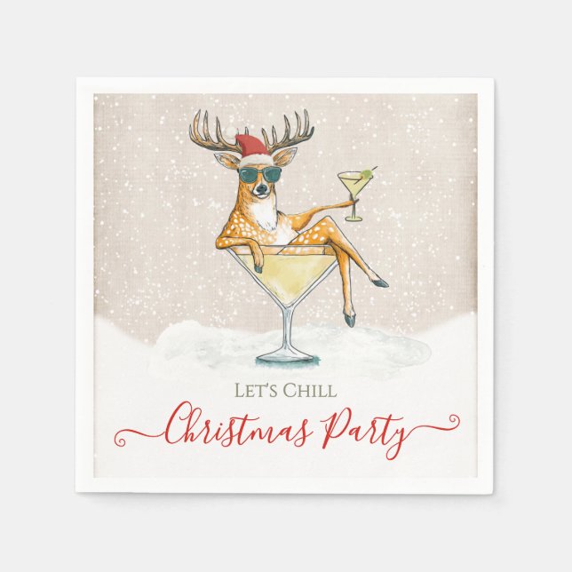 Santa's Reindeer Martini Cocktail Christmas Party Napkin (Front)