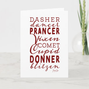 Santa's Reindeer Name List Holiday Christmas Card