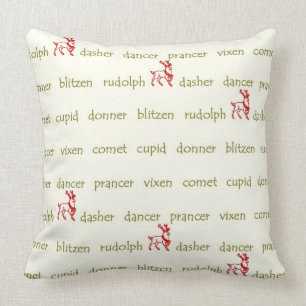 Santa's Reindeer Names Christmas pillow