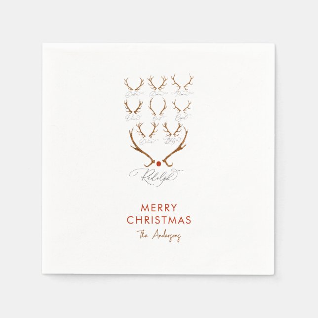 Santa's Reindeer Names Family Names Christmas Napkin (Front)