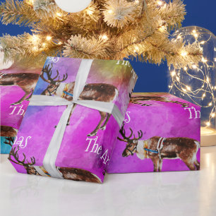 Santa's Reindeer on Tie Dye Christmas Wrapping Pap Wrapping Paper