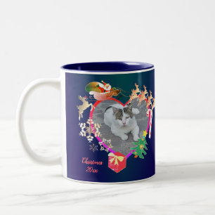 Santa's Reindeer Photo Heart Frame Two-Tone Coffee Mug