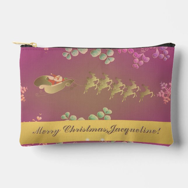 Santa's Reindeer Purple Gold Chiffon Scarf Accessory Pouch (Front)