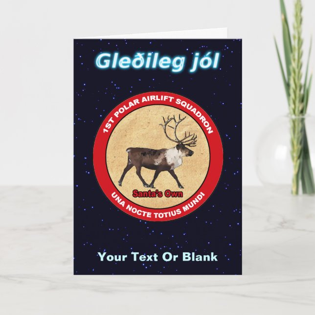 Santa's Reindeer Squadron - Gleðileg Jól Holiday Card (Front)