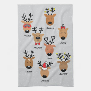 Santa's Reindeer Tea Towel