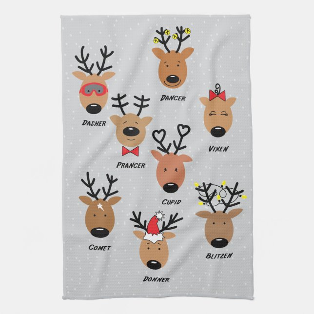 Santa's Reindeer Tea Towel (Vertical)