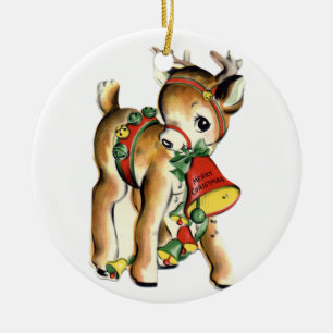Santa's Reindeer Vintage Ornament